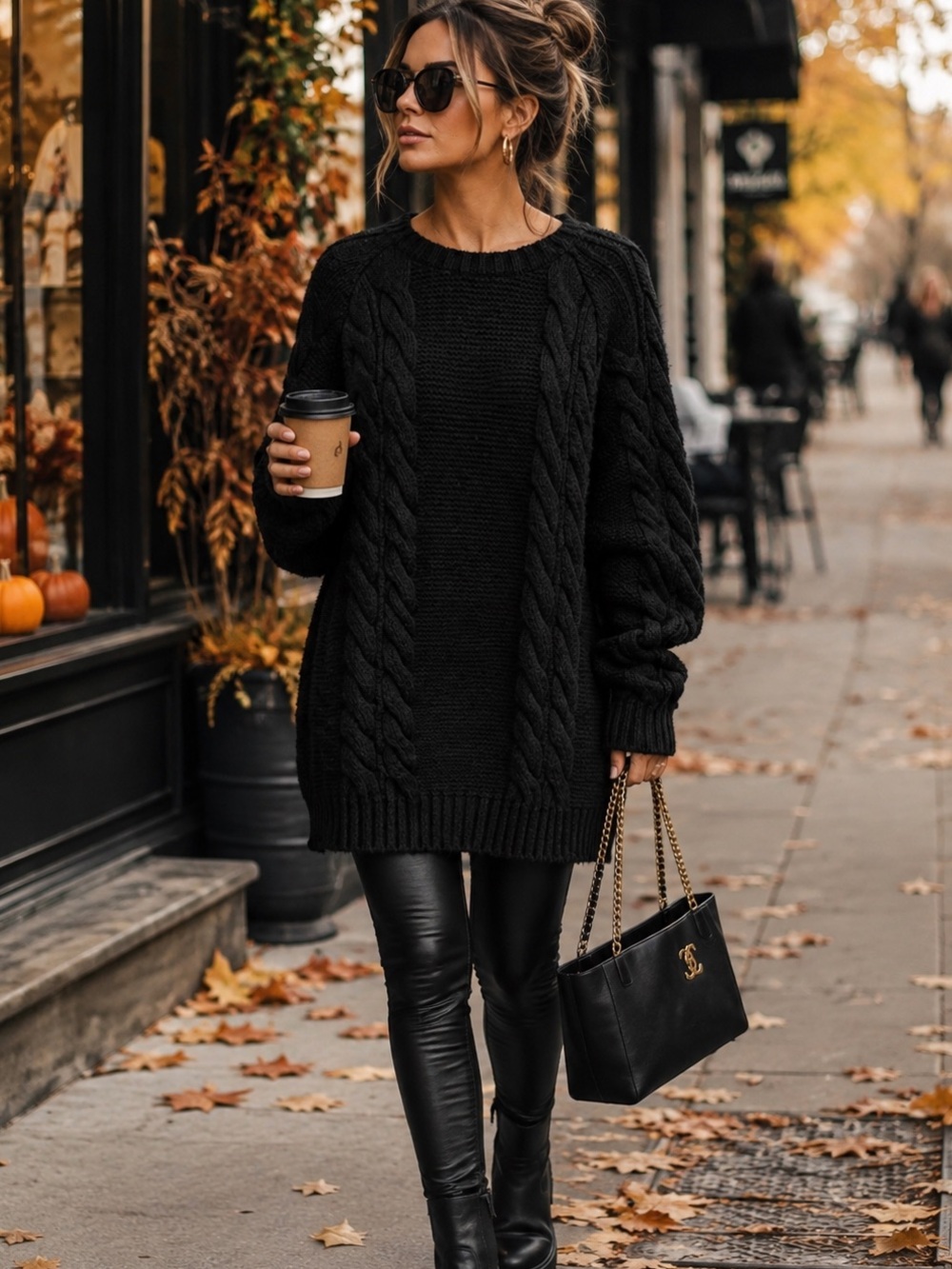 Brunette the Label NWT Adele Cable Knit Sweater Black Oversized Sm-Med Ret $229